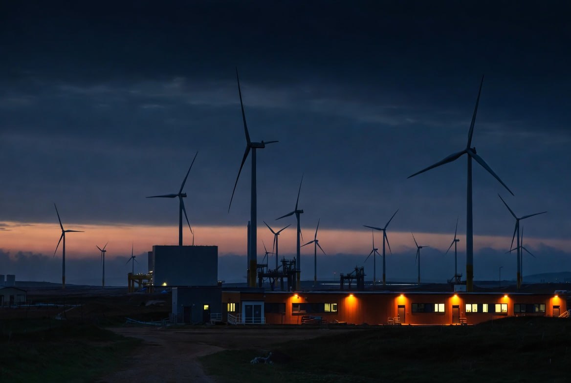 Wind farm at dusk
